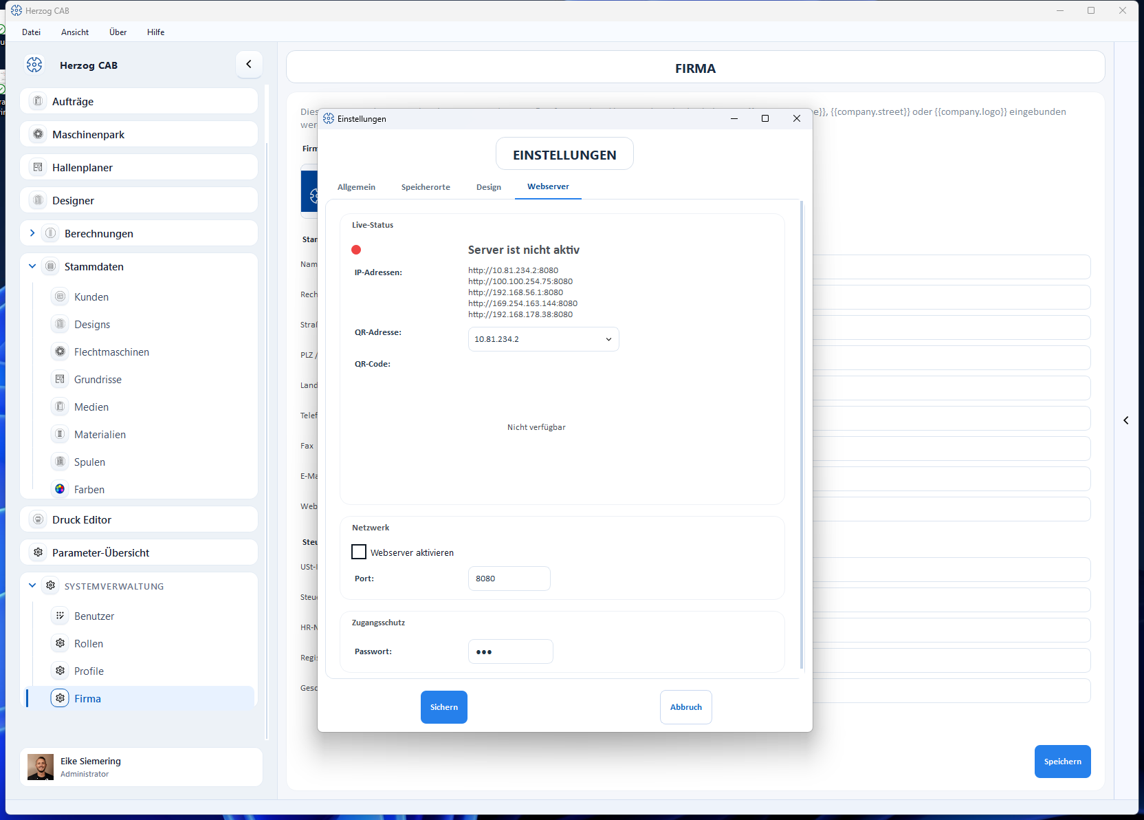 Integrierter Web-Server – Maschinen-Dashboard
