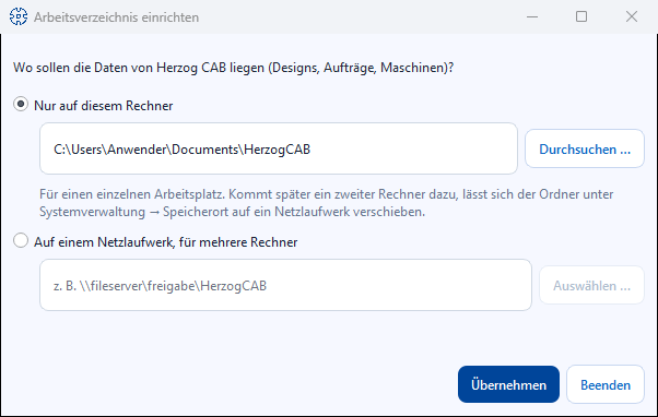 The “Set up workspace folder” dialog on the company’s first computer