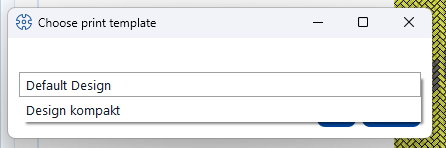 The “Choose print template” dialog with the template list open
