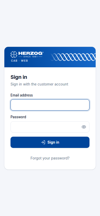 Web app sign-in page on a smartphone: the “Sign in” card with the blue header above the fields